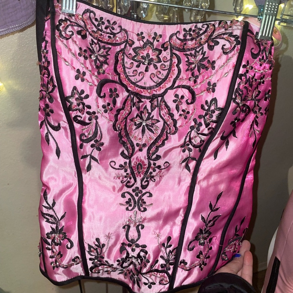 Pink Embroidered Satin Corset Top - Women Intimates & Shapewear